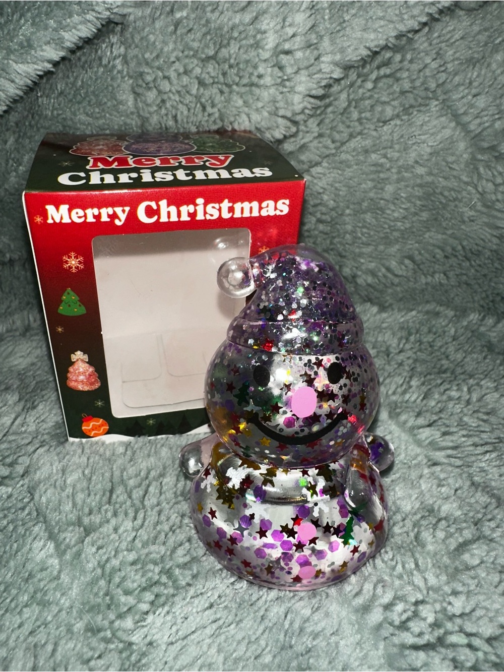 Glitter Snowman Squishy Toy - Clear with Purple Accents